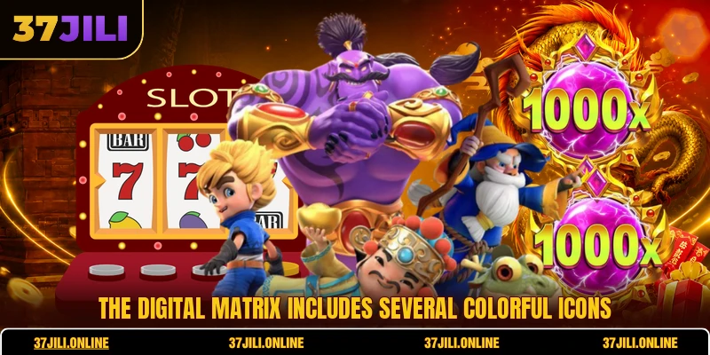 The digital matrix includes several colorful icons